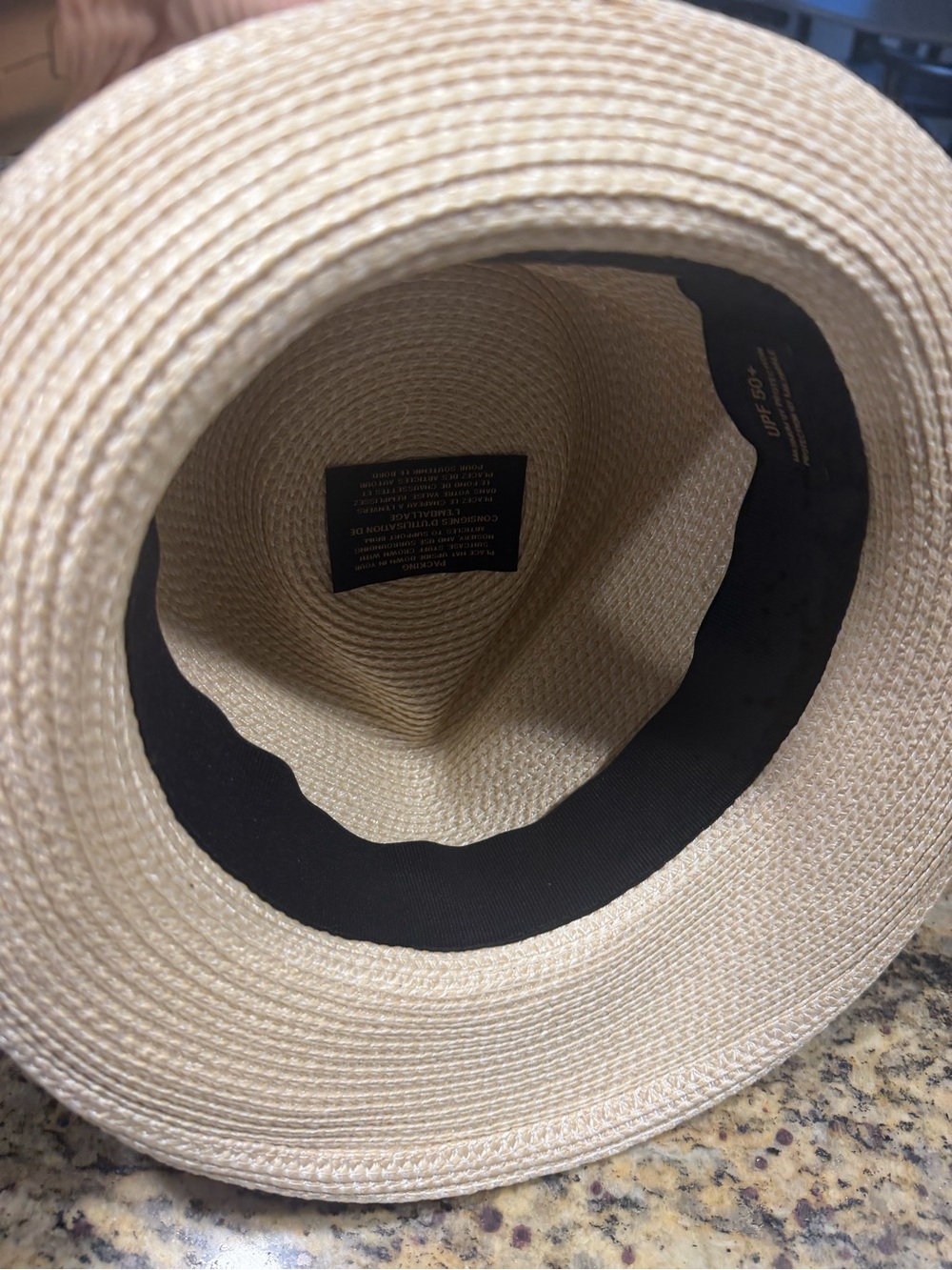 Eric Javits Classic Squishee Straw Packable Fedora Sun Hat. Black Band, Cream - Picture 4 of 4